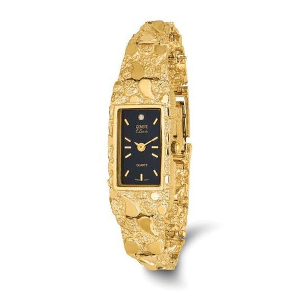 Ladies 10k Black 15x31mm Dial Rectangular Face Nugget Watch - Picture 1 of 4